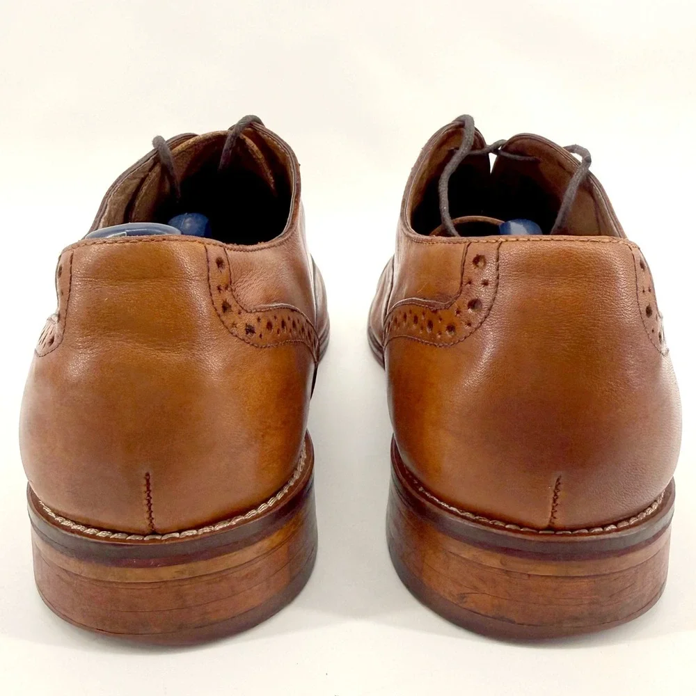 Johnston & Murphy Conard Oxford Men 11.5M Tan Leather Brogue Cap Toe Made Italy